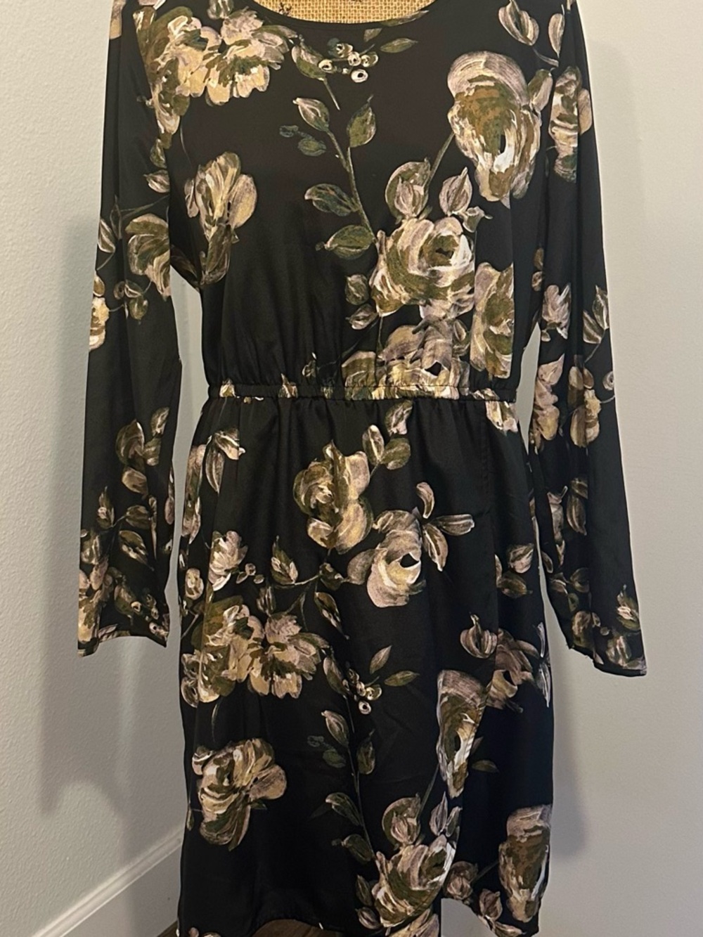 J. Crew Black Long-Sleeve Floral Dress